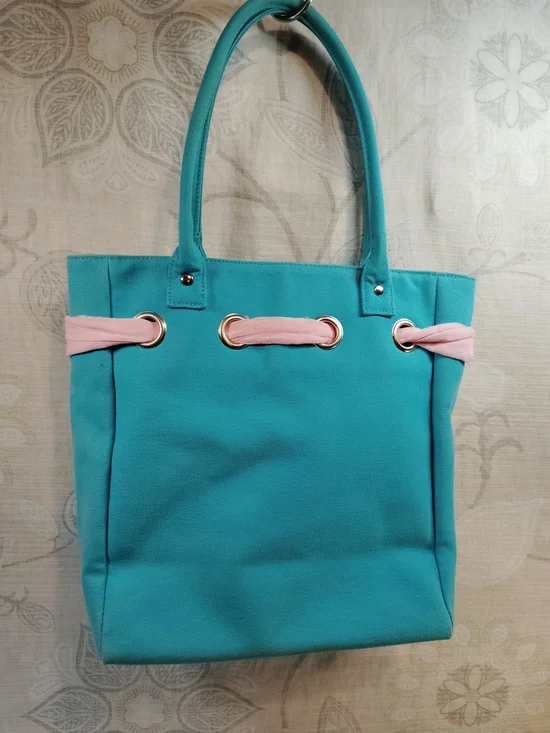 Ralph Lauren Teal Shoulder Tote with Pink Bow Accent - Picture 3 of 5